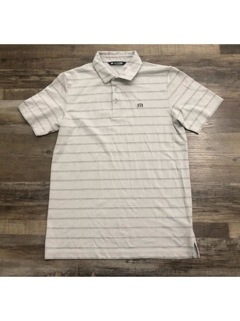 Travis Mathew Mens Medium Gray Striped Short Sleeve Golf Polo Shirt